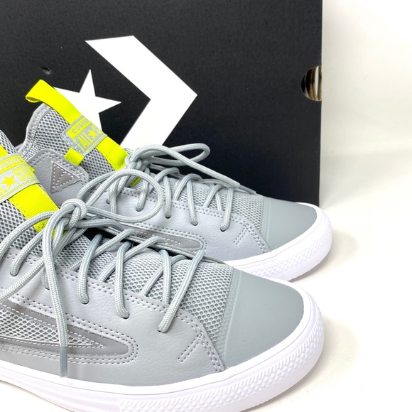 Converse Ctas Ultra OX All Star Mid  Gray Lime Leather Women’s Sneakers 172153C - Picture 7 of 10